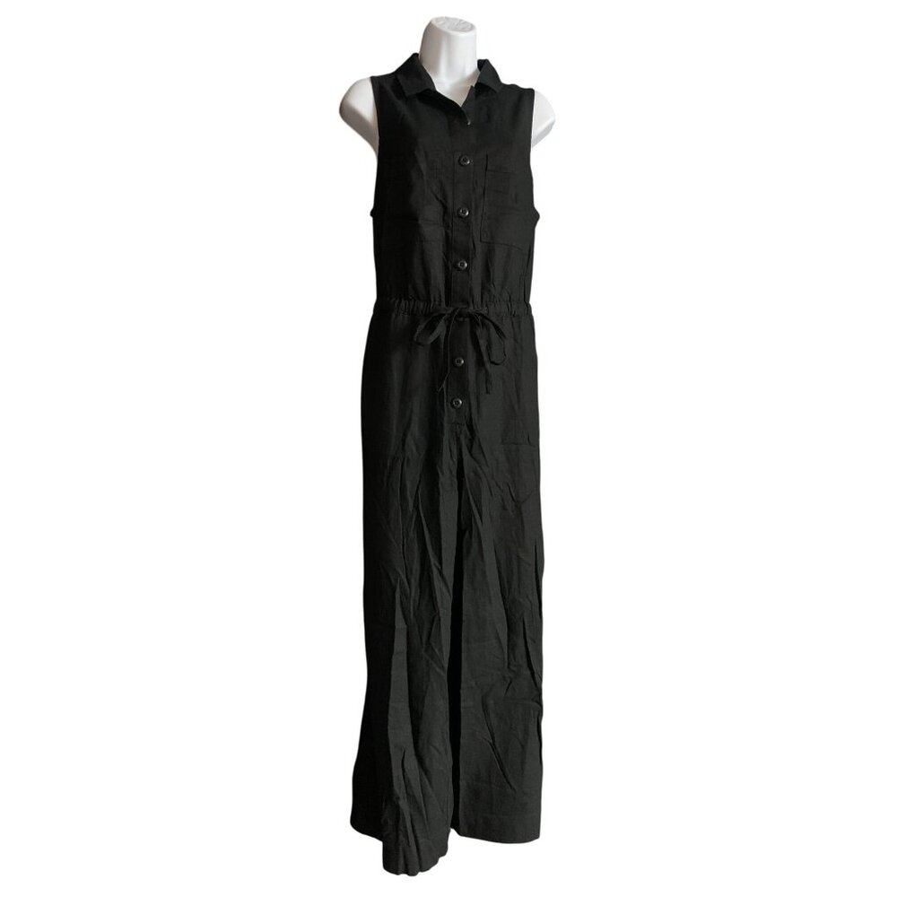 Universal Thread Womens Sleeveless Black Button-Front Jumpsuit Drawstring Waist - Picture 7 of 12